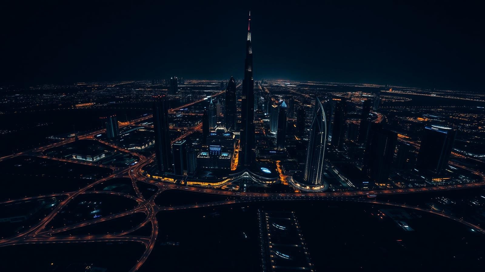 Dubai skyline illuminated at night